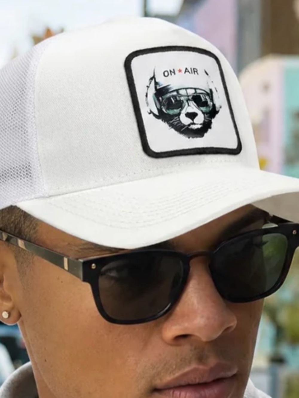 Black Bork snapback White 'On Air' Trucker Cap with Animal Patch